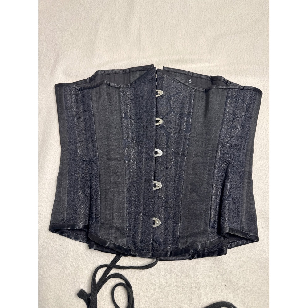 Timeless Trends Underbust Corset Womens 24 Black Floral Brocade Steel Boned Goth